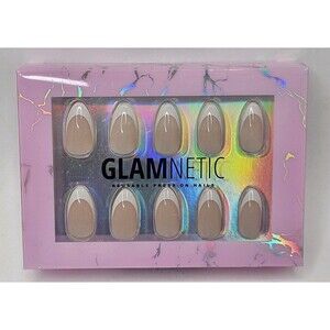 Glamnetic Reusable Press-On Nails Ma Damn Almond French 24 Nail Kit New W/Glue